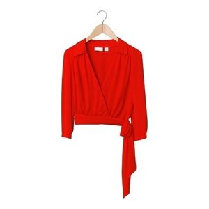 New York & Company Vibrant Red Open-Neck Wrap Blouse - NEW WITH TAGS